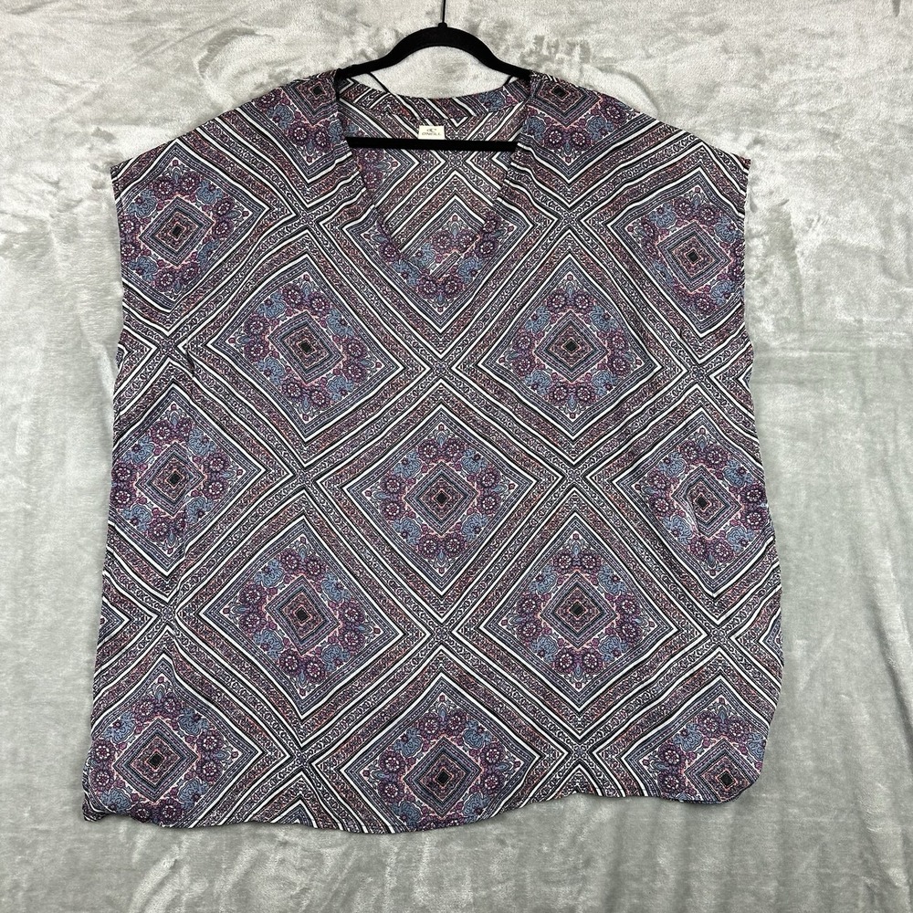O'Neill Blouse Women's L Purple Geometric Sheer Bali Print Swim Cover-Up